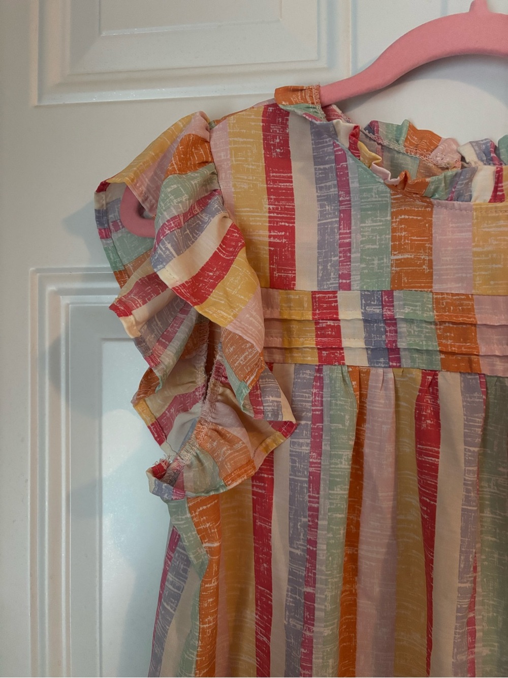 Amazon Striped Ruffle Sleeve Blouse - Pink & Orange - Picture 3 of 5
